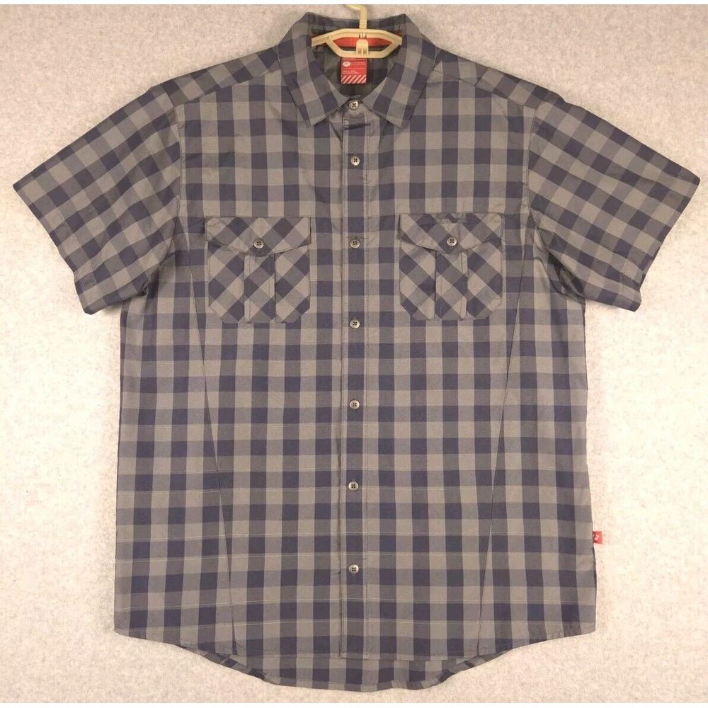Bontrager Mens Button Up Short Sleeve Shirt Large Gray Black Plaid‎ - Picture 2 of 7